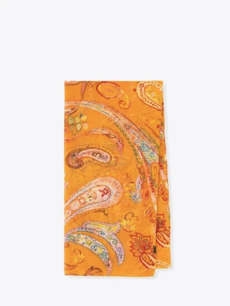 Cienki szal z motywem paisley pomarańczowo-brązowy brązowa