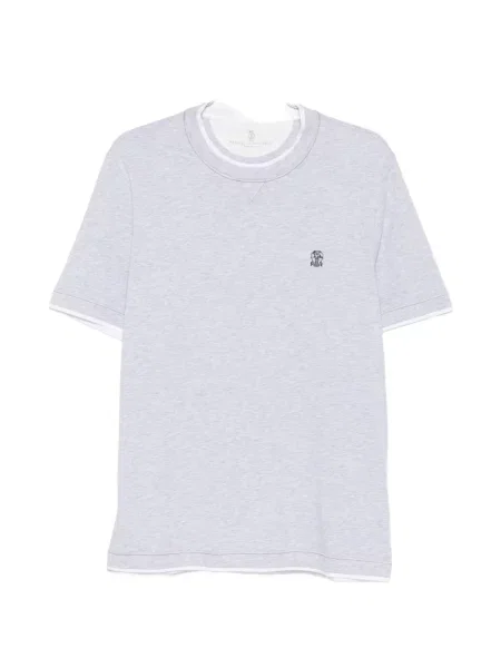 Tricou Brunello Cucinelli cu broderie cu decolteu rotund gri