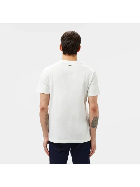 Lacoste T-Shirt Z Okrągłym Dekoltem Z Nadrukiem Regular Fit biały
