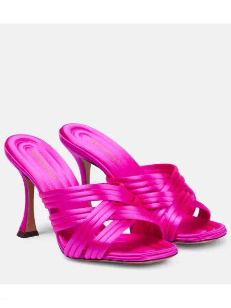 Papuci tip mules Aquazzura din satin bej
