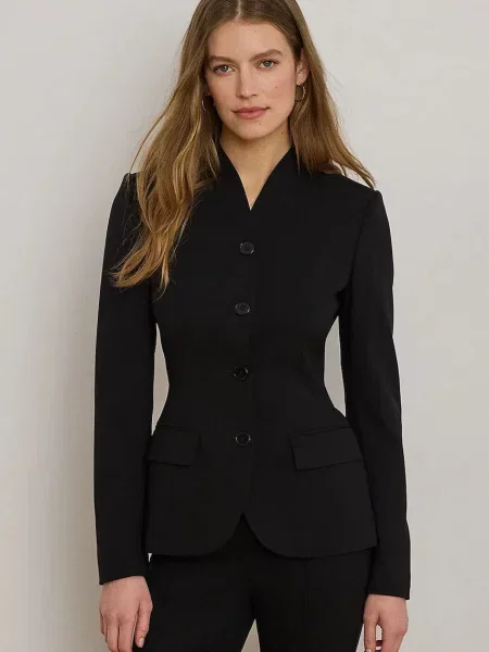 Lauren Ralph Lauren sacou cu un singur rând de pentru femei cu lână negru