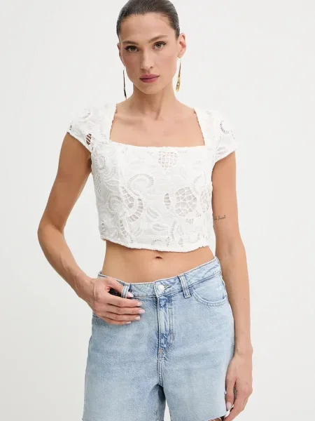 Блуза Guess DOMITILLE дамска с изчистен дизайн бяло