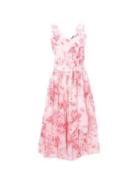 Rochie midi Lavi Couture cu model floral cu imagine cu decolteu în V roz