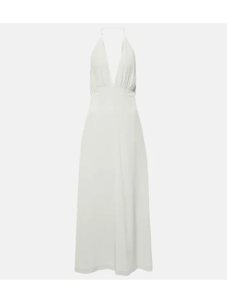 Rochie maxi Toteme de mătase cu gât halter de costum argintiu