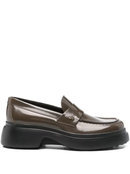 Kožené loafers Tod's na platformě zelené
