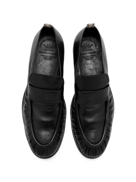 Pantofi loafer Officine Creative din piele cu volane negru