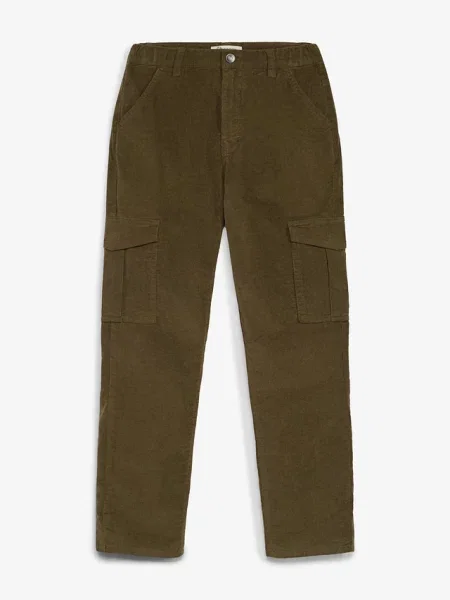 Termiczne spodnie cargo ze sztruksu o kroju regular fit z podszewką z dzianiny zielone
