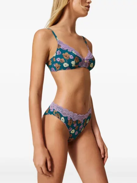 Sutien Twinset cu model floral cu imagine verde