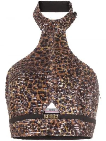 Top Gcds cu imagine cu model leopard cu gât halter negru