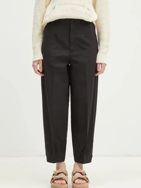 Vunene hlače Visvim Jopper Pants za žene široke visoki struk crna