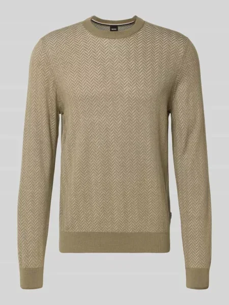 BOSS sweter z dodatkiem wełny zielony lekki beżowy
