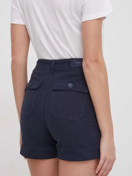 Kraťasy Pepe Jeans VALENTINA tmavomodrá hladké high waist