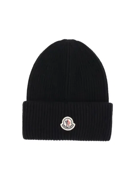 Czapka Moncler wełniana z logo czarna