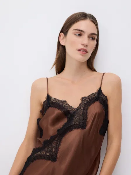 Reserved Мереживна туніка темно коричневий