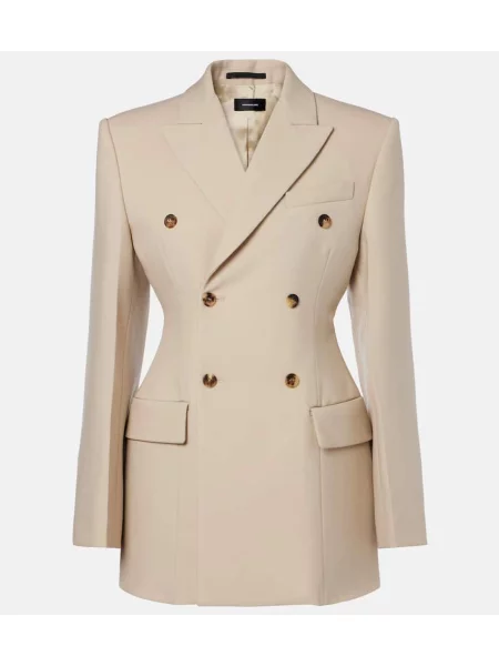 Marynarka Wardrobe.nyc wełniana dwurzędowa beżowa