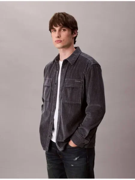 Calvin Klein Jeans De catifea reiată cămașă | Relaxed fit gri