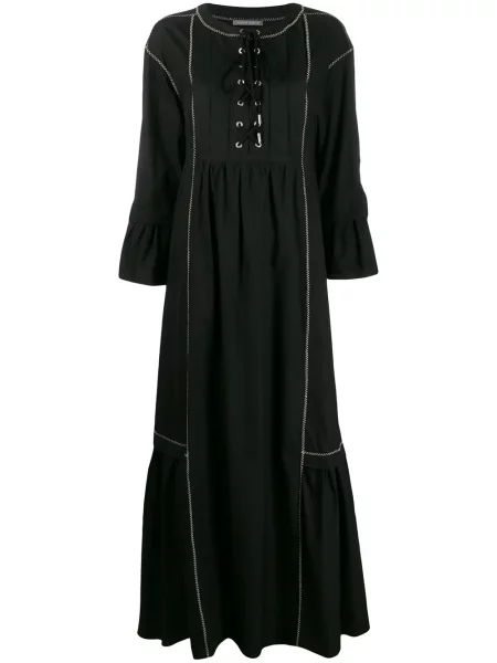 Rochie maxi Alberta Ferretti cu șireturi din dantelă de costum negru
