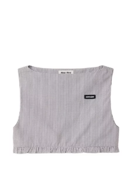 Decupat top Miu Miu în carouri din poplin alb