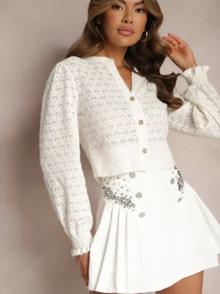 Szorty Spódnica Ozdobione Perłami i Cyrkoniami Zapinane na Ukryty Pelilla białe