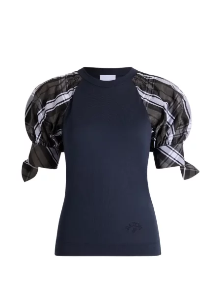 Tricou Patou în carouri cu imagine cu legături albastru