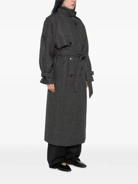 Cu centură palton Gestuz cu model herringbone gri