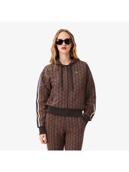Lacoste Bluza Z Kapturem Z Monogramem Regular Fit brązowa