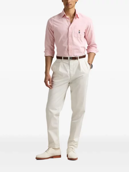 Tricou Polo Ralph Lauren din piele cu broderie în carouri maro