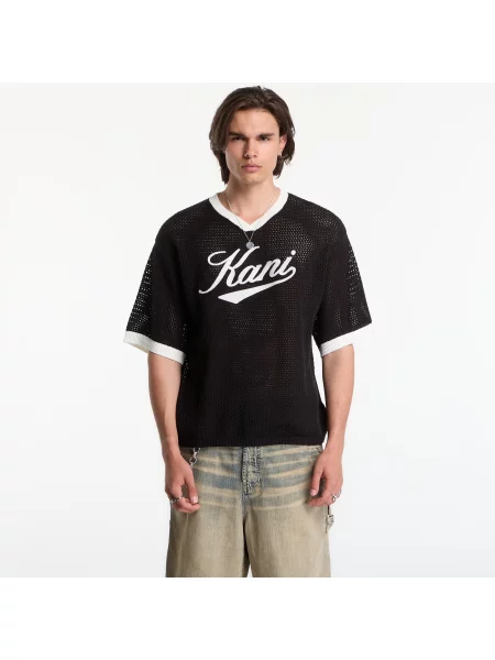 Tričko Karl Kani Cursive Varsity Crochet Boxy T-Shirt Black M černé