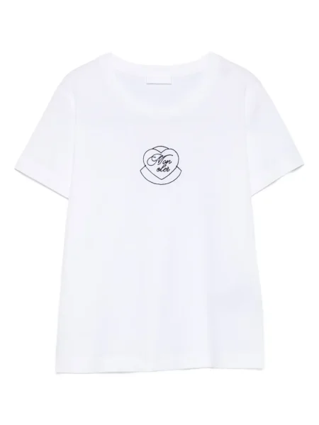 Tricou Moncler cu broderie cu motiv cu inimi alb