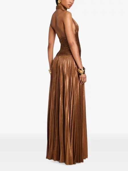 Rochie maxi Retrofete cu gât halter maro
