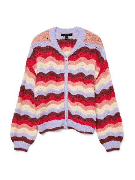 VERO MODA Geacă tricotată VMDOJA albastru deschis / portocaliu piersică / roșu alb
