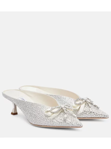 Papuci tip mules Jimmy Choo din satin de cristal argintiu