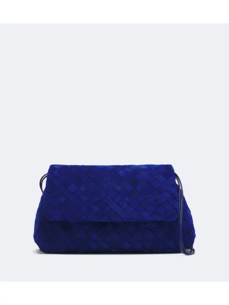 Geantă Bottega Veneta din piele de căprioară albastru