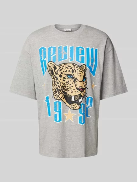 T-shirt o kroju oversized z dodatkiem i nadrukiem z logo Review