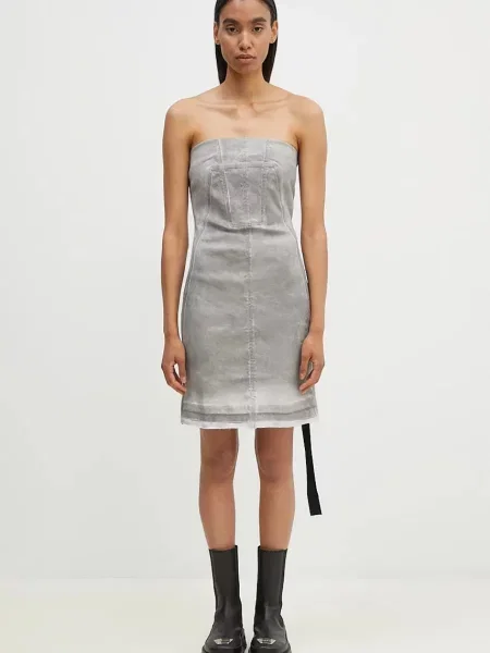 Rick Owens rochie Splintered Denim Bustier mini mulata gri