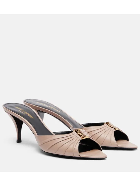 Papuci tip mules Saint Laurent din piele bej