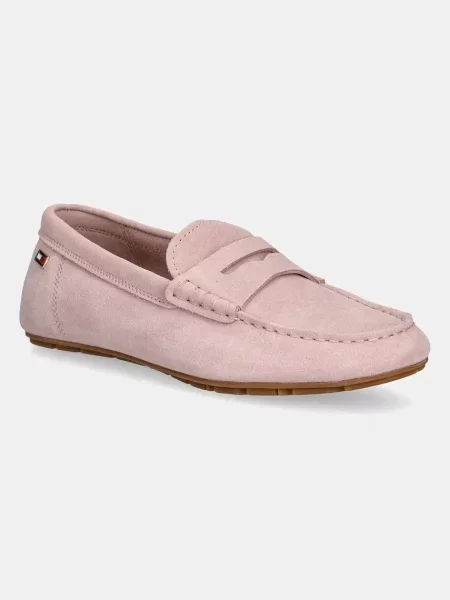 Mokasini iz semiša Tommy Hilfiger FLAG SOFT SUEDE DRIVER LOAFER roza