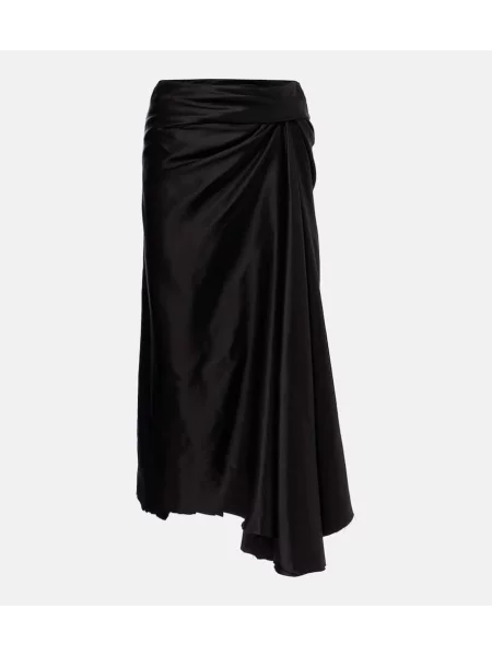 Fustă midi Balenciaga drapată până la genunchi din țesătură twill negru