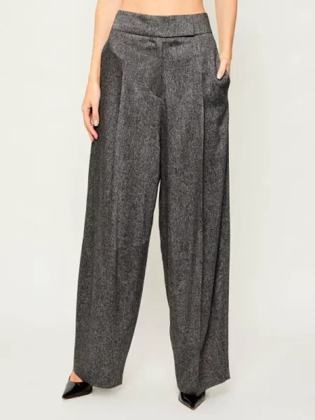 BOSS pantaloni din lână drept high waist gri