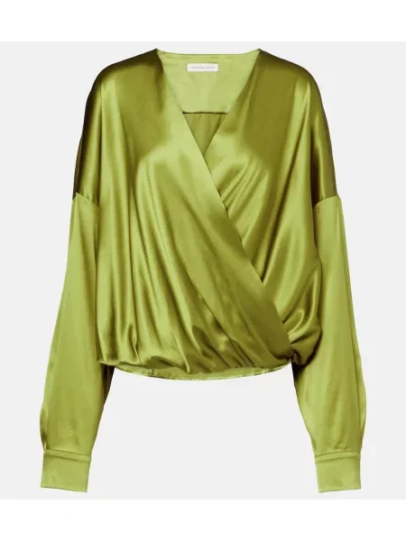 Bluză Dries Van Noten din satin drapată verde