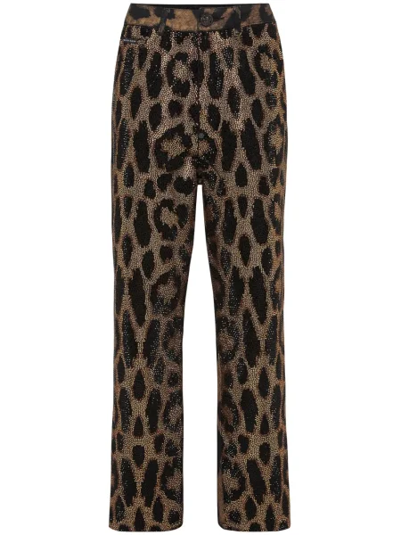 Jeansy Philipp Plein w panterkę z kryształkami brązowe