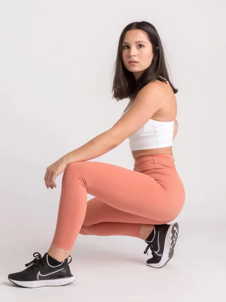 Legginsy na jogę i pilates bez przedniego szwu – łososiowy różowe