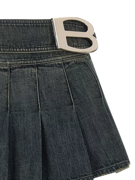 Fusta plisata Balenciaga cu cataramă plisată albastru