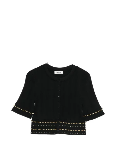 Decupat cardigan Sandro cu volane negru