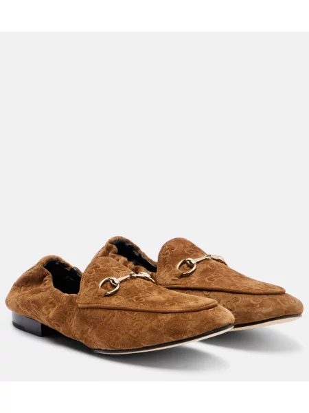 Pantofi loafer Gucci din piele de căprioară maro