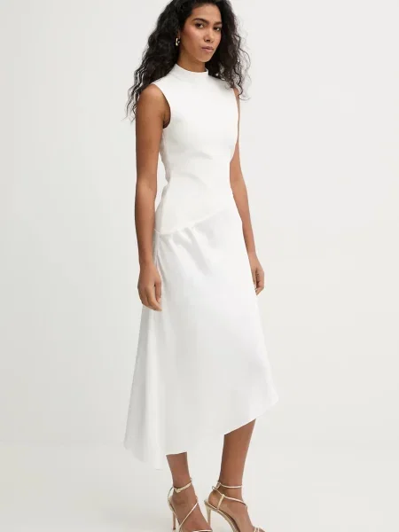 Herve Leger sukienka Esme midi rozkloszowana beżowy