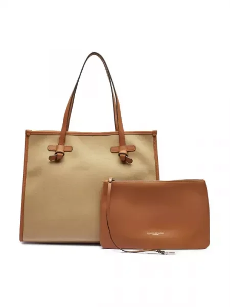 GIANNI CHIARINI Geantă shopper + borsetă cu adaos de piele bej
