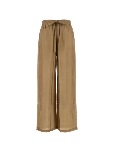 Pantaloni palazzo The Rose Ibiza de mătase cu cordon roz