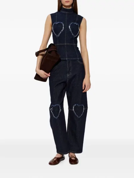 Top Moschino cu motiv cu inimi albastru