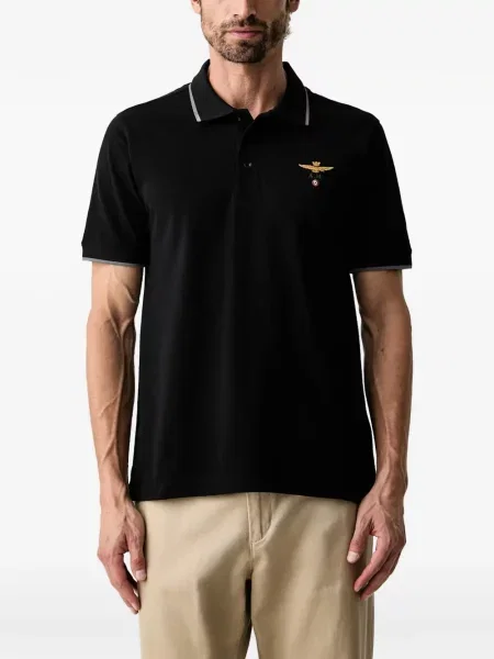 Tricou polo Aeronautica Militare cu broderie negru